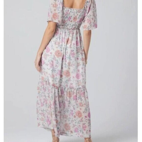 Saltwater Luxe Lula Floral Maxi Dress S Vintage Bouquet Pink Smocked Flowy Boho - Picture 2 of 8